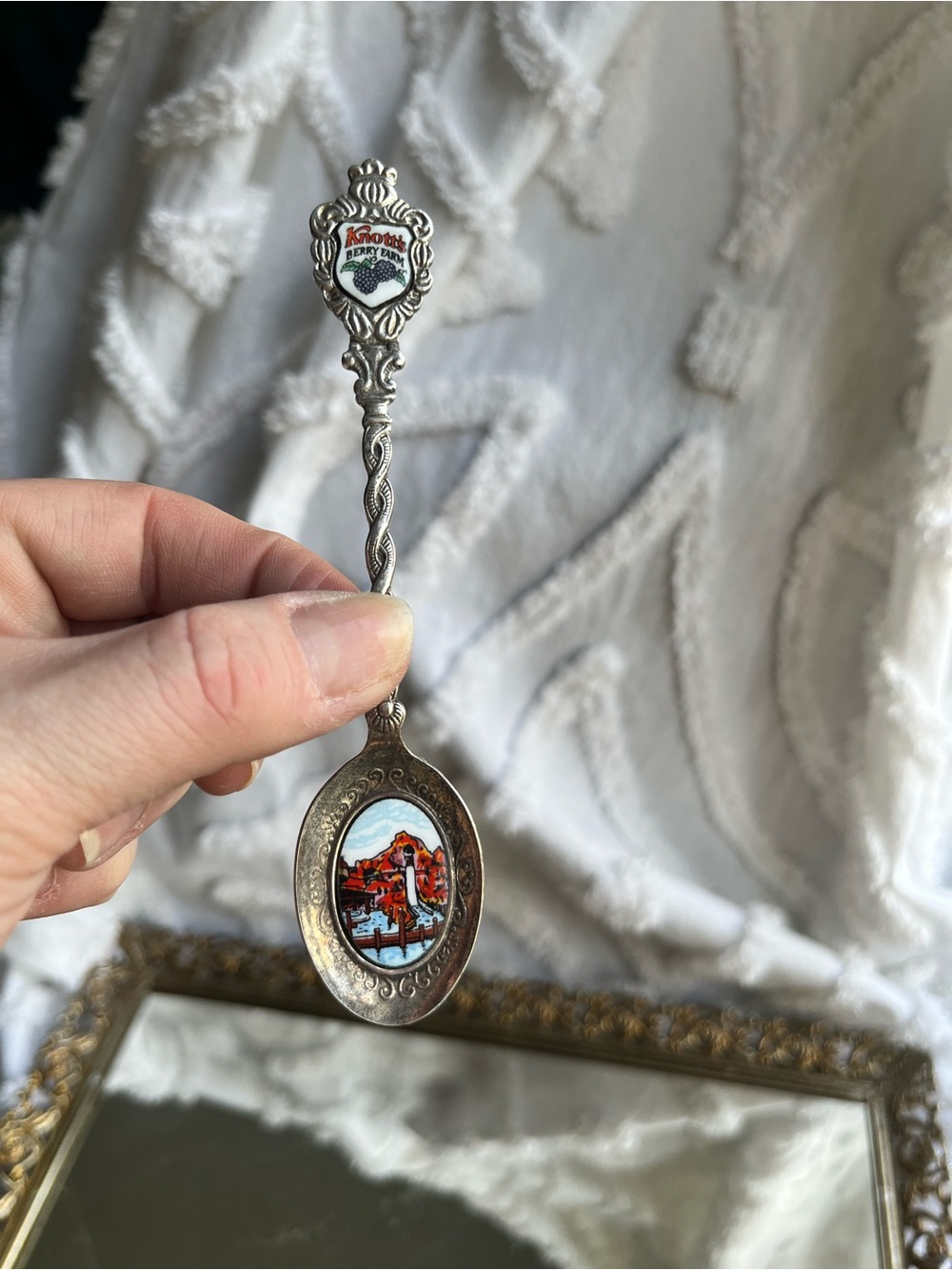 Vintage Silver Plate Enamel Souvenir Spoon - Red & Blue Accent